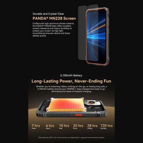  Blackview Oscal Marine 1, 4 Go + 128 Go, écran 6,56 pouces, Android 15, processeur Unisoc UMS9230E T615 Octa Core, réseau : 4G, OTG, NFC (orange) SB101A987-050